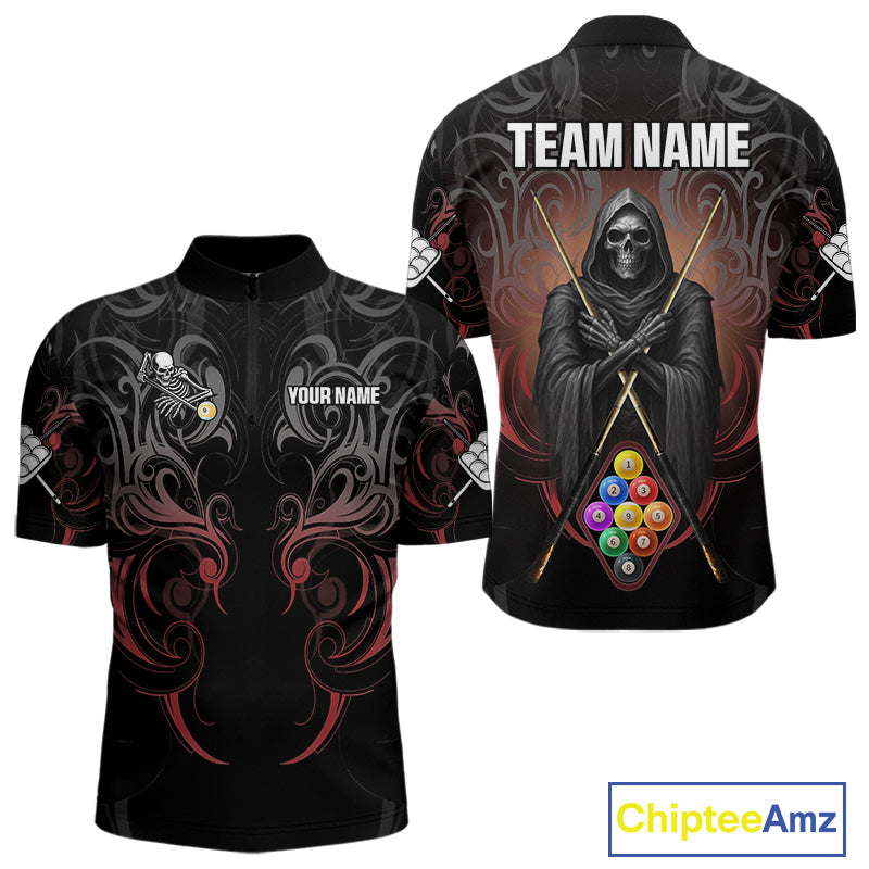 Personalized 9 Ball Tribal Billiard Shirts For Men Custom Grim Reaper 9 Ball Pool Team Jerseys TDM4184