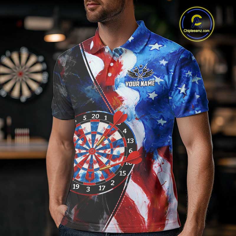 Personalized Watercolor American Flag Dart Shirts For Men Custom Patriotic Darts Team Jerseys TDM4192