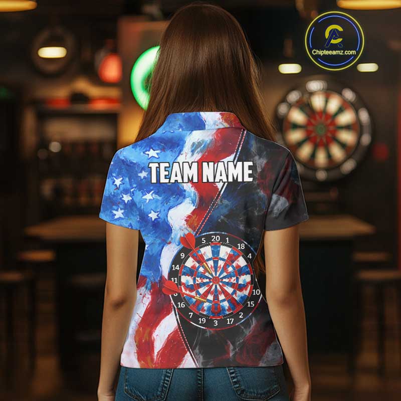 Personalized Watercolor American Flag Dart Shirts For Women Custom Patriotic Darts Team Jerseys TDM4192