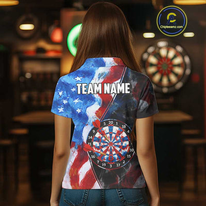 Personalized Watercolor American Flag Dart Shirts For Women Custom Patriotic Darts Team Jerseys TDM4192