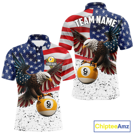 White Grunge American Flag Eagle 9 Ball Billiard Shirts For Men Custom Patriotic Pool Team Jersey TDM7244