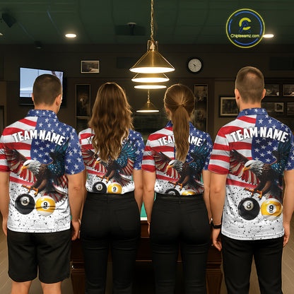 Personalized American Flag Eagle 8 Ball 9 Ball Billiard Jersey For Men, Patriotic Pool Team Shirts TDM7246