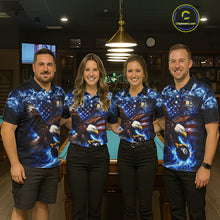 Load image into Gallery viewer, Blue Flaming Eagle 8 Ball 9 Ball Pool Billiard Shirt For Women Custom American Flag Billiard Jersey TDM5729