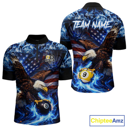 Blue Flaming Eagle 8 Ball 9 Ball Pool Billiard Shirt For Men Custom American Flag Billiard Jersey TDM5729