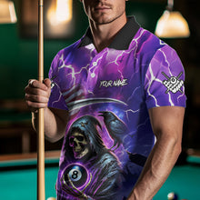 Load image into Gallery viewer, Grim Reaper Purple Galaxy Thunder Lightning Billiard Shirt For Men Custom 8 Ball Billiard Jersey TDM3725