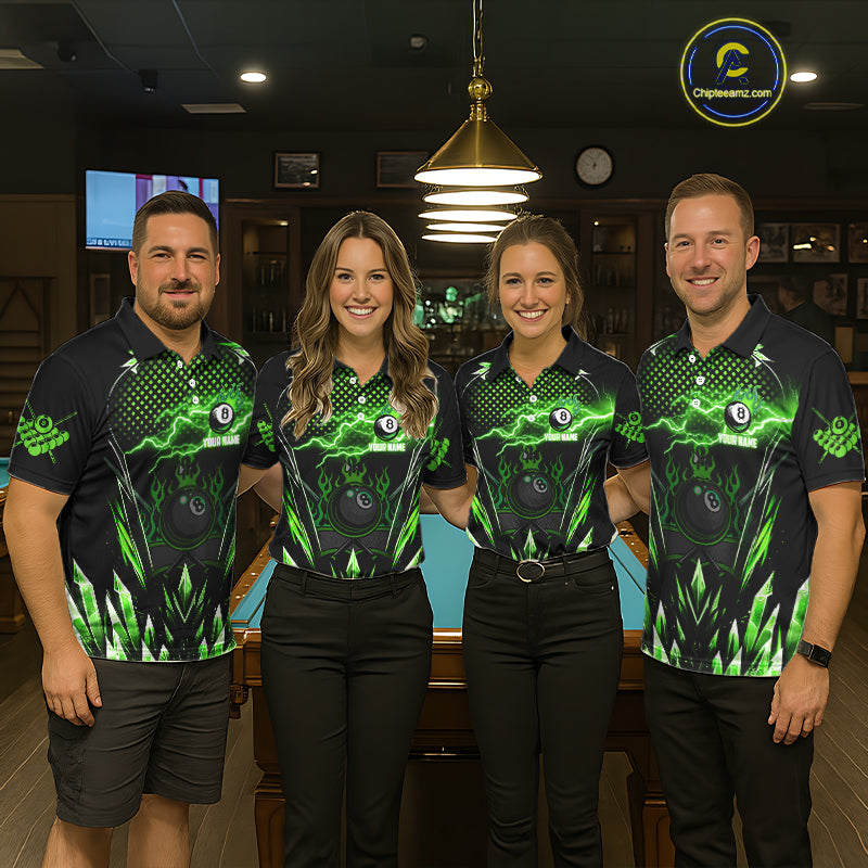 Personalized Green Icy Lightning 8 Ball Pool Women Polo Shirts Custom Billiard Team League Jersey TDM1443
