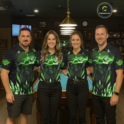 Personalized Green Icy Lightning 8 Ball Pool Women Polo Shirts Custom Billiard Team League Jersey TDM1443