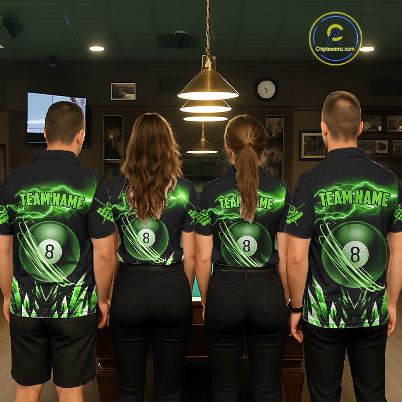 Personalized Green Icy Lightning 8 Ball Pool Women Polo Shirts Custom Billiard Team League Jersey TDM1443