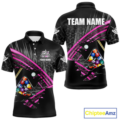 Personalized Billiard Shirts For Men Custom 8 Ball Pool Team Jersey Polo & Quarter Zip | Pink TDM6339