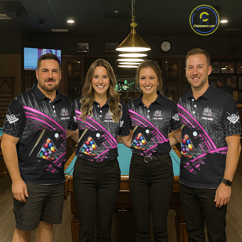Personalized Billiard Shirts For Women Custom 8 Ball Pool Team Jersey Polo & Quarter Zip | Pink TDM6339