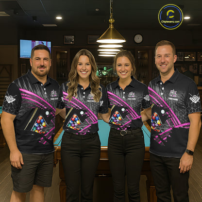 Personalized Billiard Shirts For Women Custom 8 Ball Pool Team Jersey Polo & Quarter Zip | Pink TDM6339