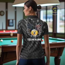 Load image into Gallery viewer, Black US Flag 9 Ball Pool Wings Billiard Shirt For Women Custom Billiard Team Jersey Polo &amp; 1/4 Zip TDM6340