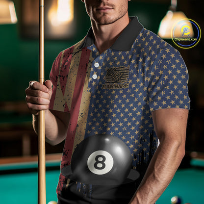 Vintage American Flag 8 Ball Billiard Shirts For Men Custom Patriotic Pool Team Jerseys TDM3998