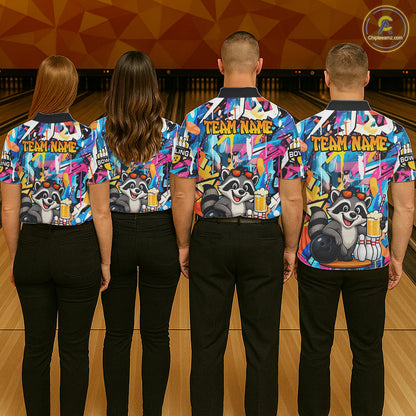 Funny Raccoon Colorful Graffiti Bowling Shirts For Men, Best Bowling Team Jersey Polo & 1/4 Zip TDM6512