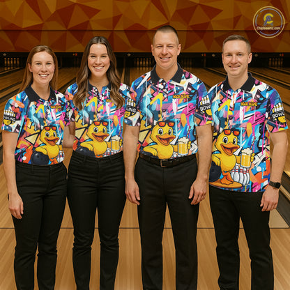 Funny Duck Colorful Graffiti Bowling Shirts For Women, Best Bowling Team Jersey Polo & 1/4 Zip TDM6514