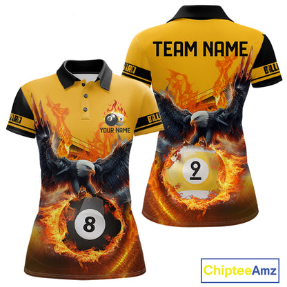 3D Eagle Flying Custom Fire 8 Ball & 9 Ball Billiard Shirts For Women, Best Team Billiard Jerseys TDM2236