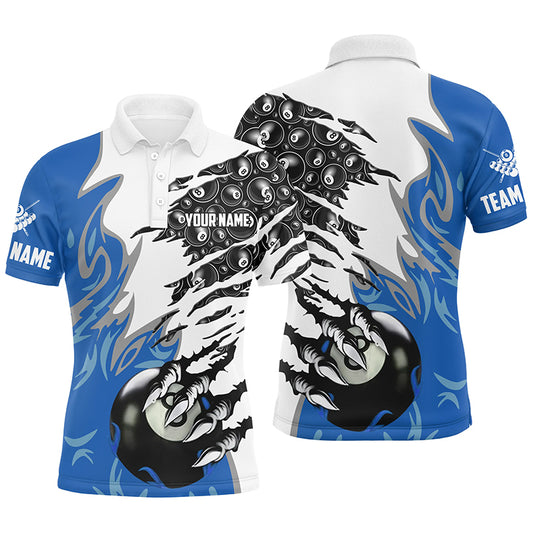 Personalized Claw 8 Ball Pool Blue 3D Billiard Polo Shirts For Men Best Billiard Apparel Clothing TDM0577