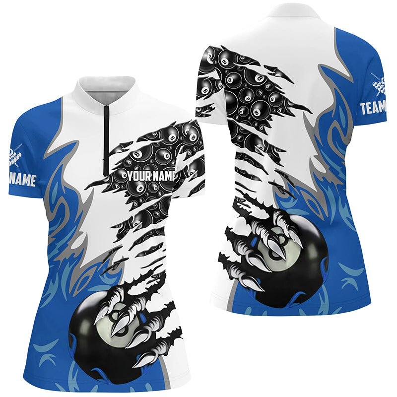 Personalized Claw 8 Ball Pool Blue 3D Billiard Women Quarter-Zip Shirts, Billiard Apparel  TDM0577