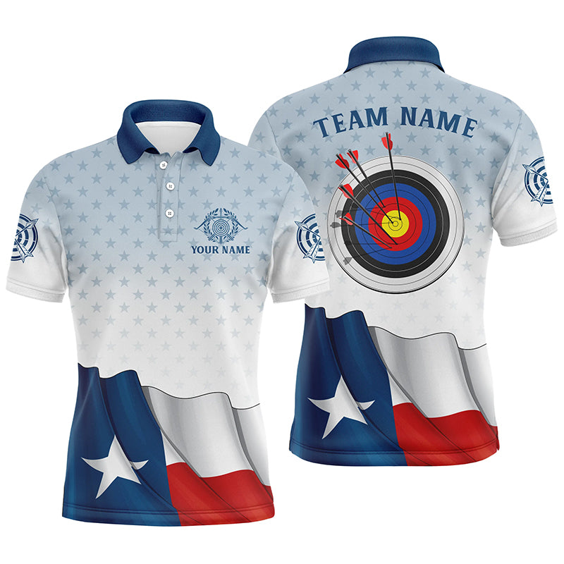 Personalized Texas Flag Archery Polo Shirts For Men Custom Texas Flag Shirts For Patriotic Archer TDM0581