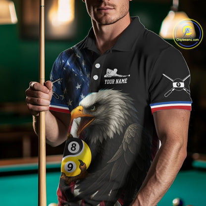 American Flag Yin-Yang 8&9 Ball Eagle Billiard Shirt For Men Custom Patriotic Billiard Team Jersey TDM5465