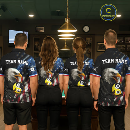 American Flag Yin-Yang 8&9 Ball Eagle Billiard Shirt For Men Custom Patriotic Billiard Team Jersey TDM5465