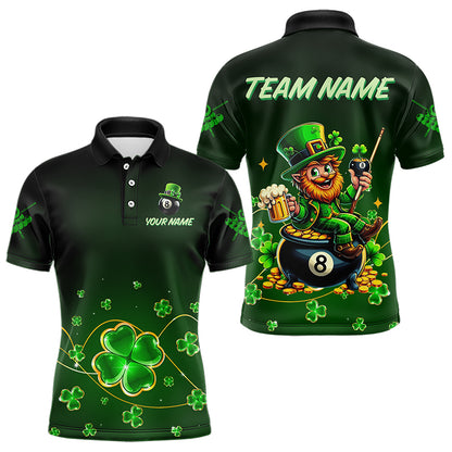 Personalized Funny Green Luckiest Shamrock Men Billiard Shirt, St Patrick Day Billiard Team Jersey TDM3426