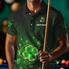 Load image into Gallery viewer, Personalized Funny Green Luckiest Shamrock Men Billiard Shirt, St Patrick Day Billiard Team Jersey TDM3426