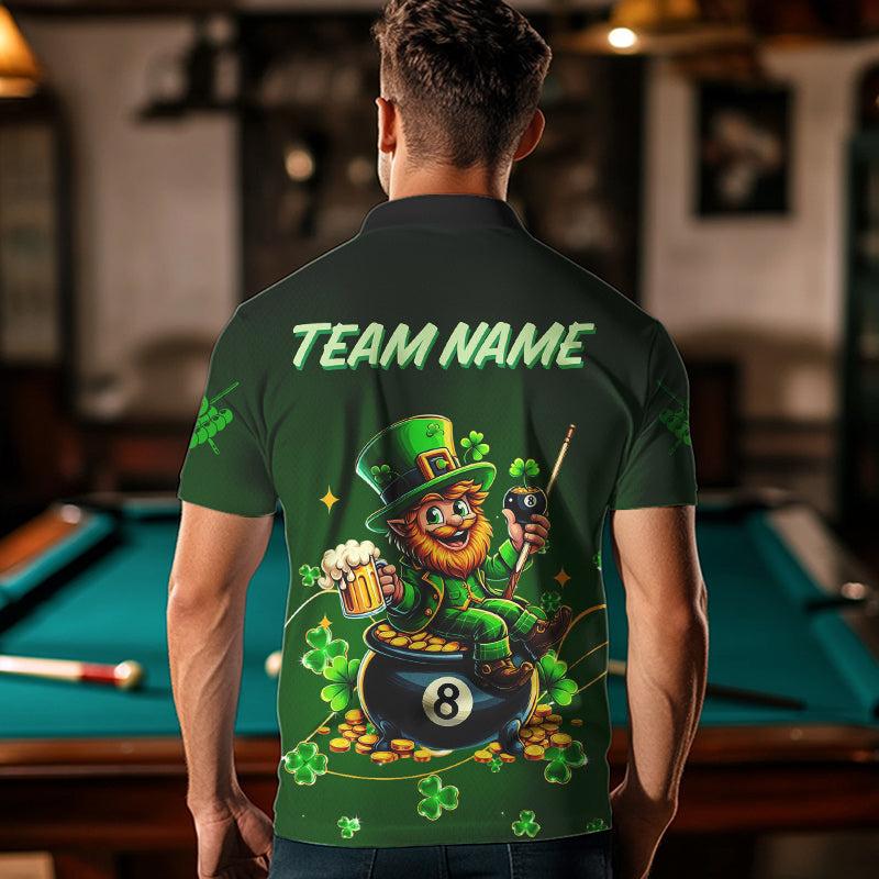 Personalized Funny Green Luckiest Shamrock Men Billiard Shirt, St Patrick Day Billiard Team Jersey TDM3426