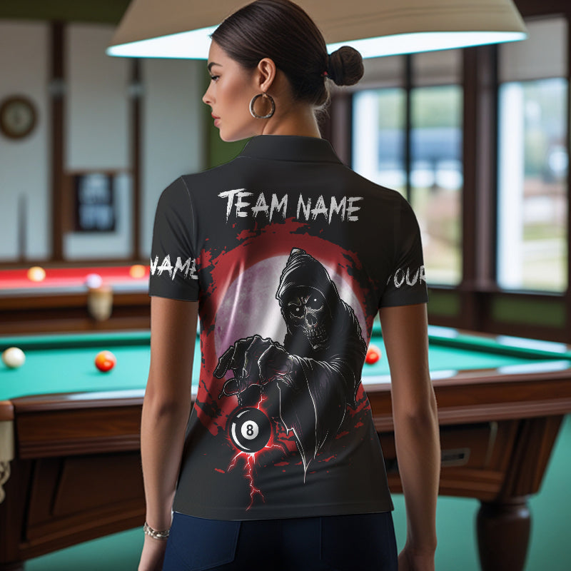 Black And Red Grunge Grim Reaper 8 Ball Billiard Shirt For Women Custom Billiard Team Jersey TDM3433
