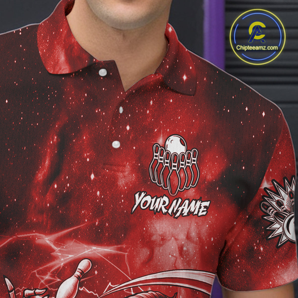 Funny Red Grim Reaper Galaxy Bowling Shirt For Men Custom Bowling Team Jersey Polo & 1/4 Zip TDM6078