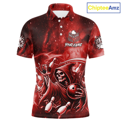 Funny Red Grim Reaper Galaxy Bowling Shirt For Men Custom Bowling Team Jersey Polo & 1/4 Zip TDM6078