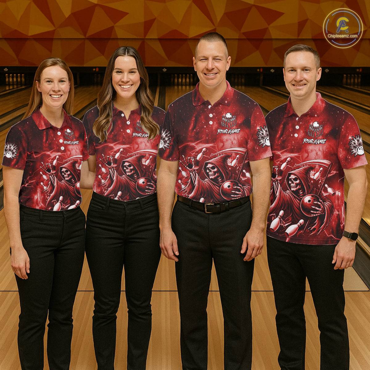 Funny Red Grim Reaper Galaxy Bowling Shirt For Men Custom Bowling Team Jersey Polo & 1/4 Zip TDM6078