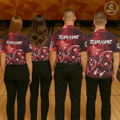 Funny Red Grim Reaper Galaxy Bowling Shirt For Men Custom Bowling Team Jersey Polo & 1/4 Zip TDM6078