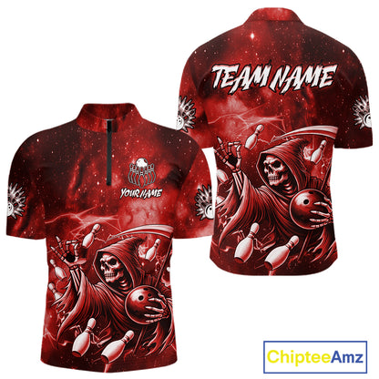 Funny Red Grim Reaper Galaxy Bowling Shirt For Men Custom Bowling Team Jersey Polo & 1/4 Zip TDM6078