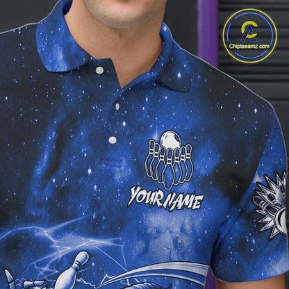 Funny Blue Grim Reaper Galaxy Bowling Shirt For Men Custom Bowling Team Jersey Polo & 1/4 Zip TDM6079