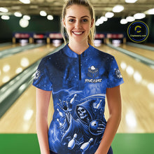 Load image into Gallery viewer, Funny Blue Grim Reaper Galaxy Bowling Shirt For Women Custom Bowling Team Jersey Polo &amp; 1/4 Zip TDM6079