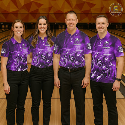 Funny Purple Grim Reaper Galaxy Bowling Shirt For Men Custom Bowling Team Jersey Polo & 1/4 Zip TDM6080