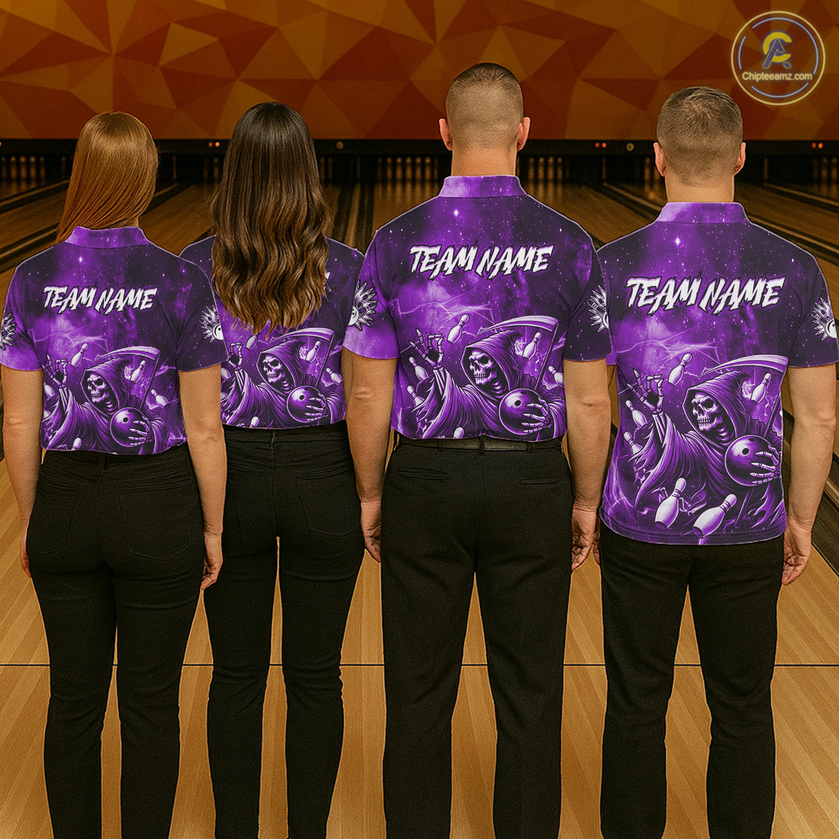 Funny Purple Grim Reaper Galaxy Bowling Shirt For Men Custom Bowling Team Jersey Polo & 1/4 Zip TDM6080