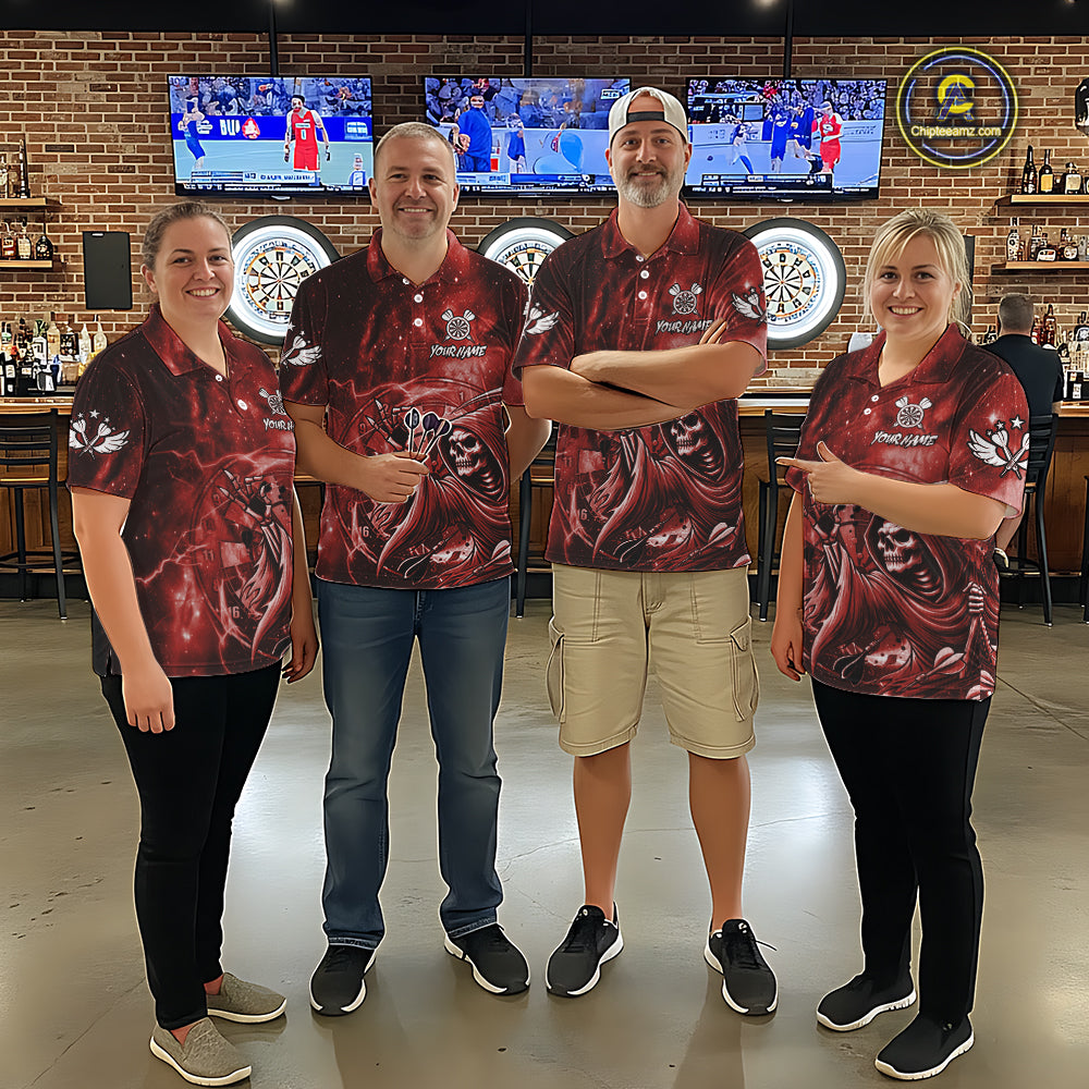 Red Grim Reaper Galaxy Dart Shirt For Men Custom Darts Jersey Pocket Option TDM6081