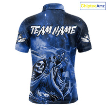Load image into Gallery viewer, Blue Grim Reaper Galaxy Dart Shirt For Men Custom Darts Jersey Pocket Option TDM6082