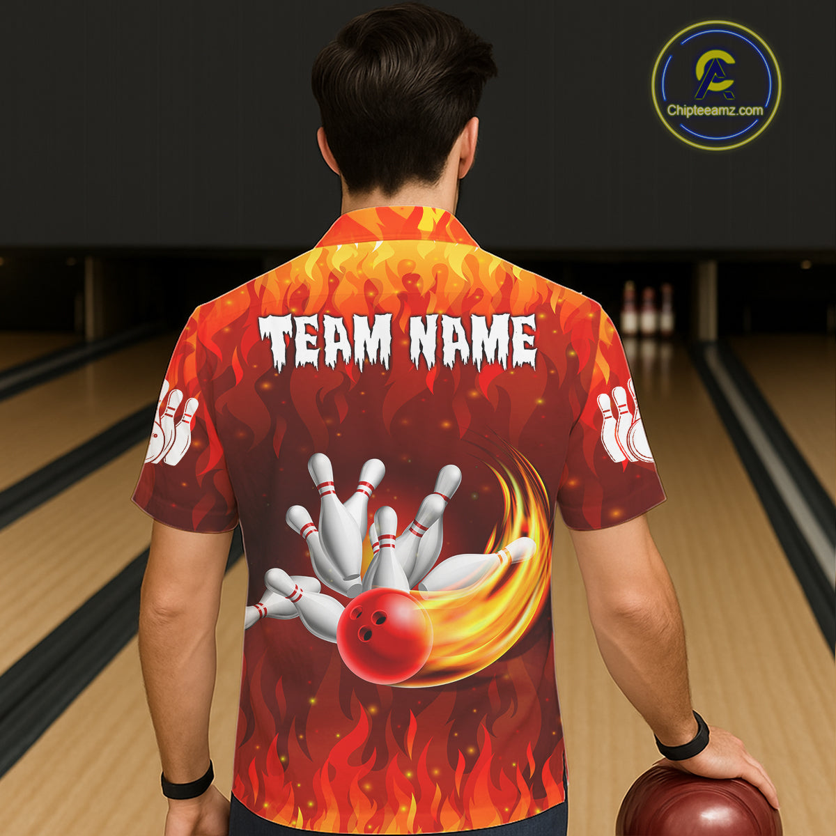 Personalized Flame Red Hawaiian Bowling Shirt For Women Custom Fire Bowling Team Jersey TDM6089