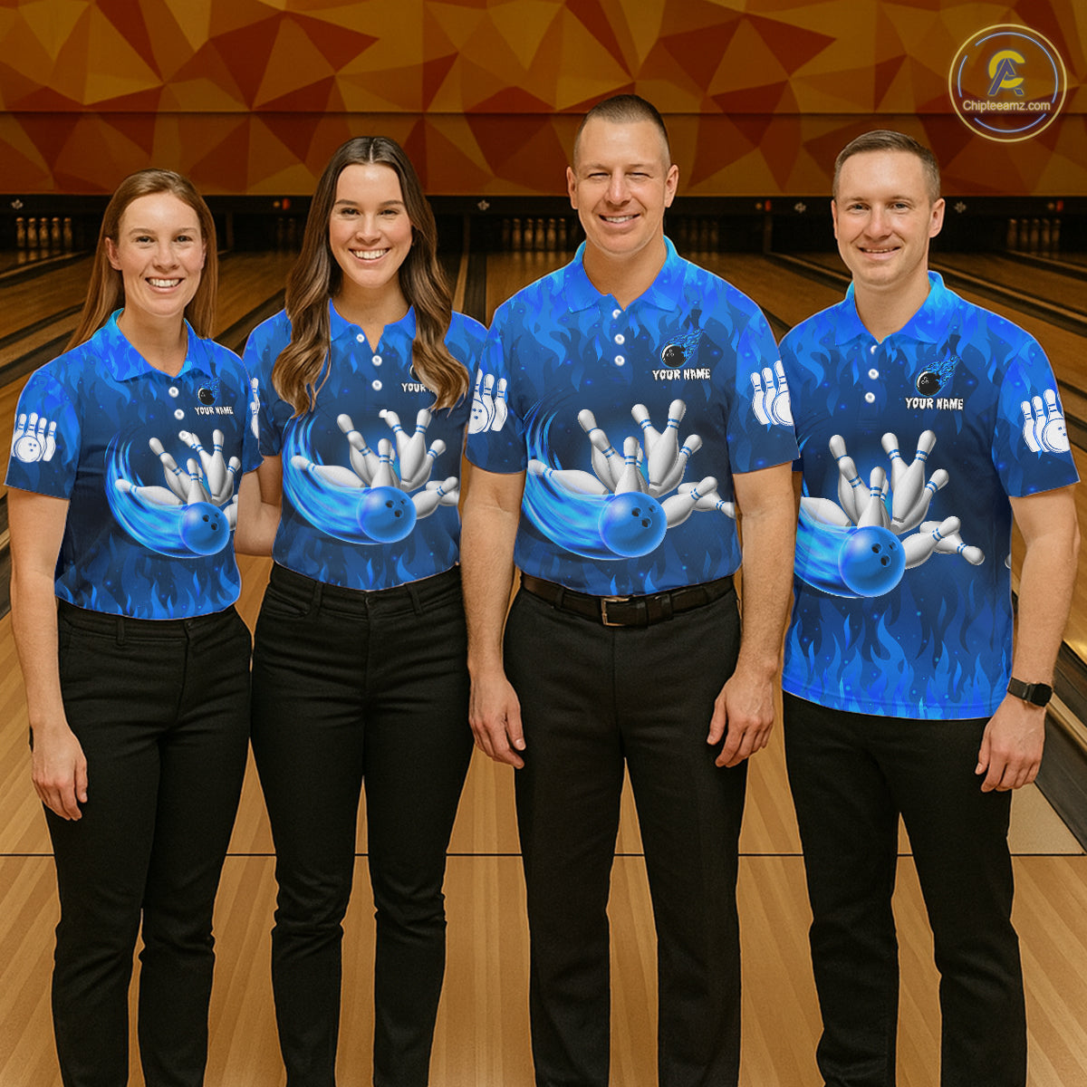 Personalized Flame Blue Bowling Shirt For Men Custom Fire Bowling Team Jersey Polo & 1/4 Zip TDM6090