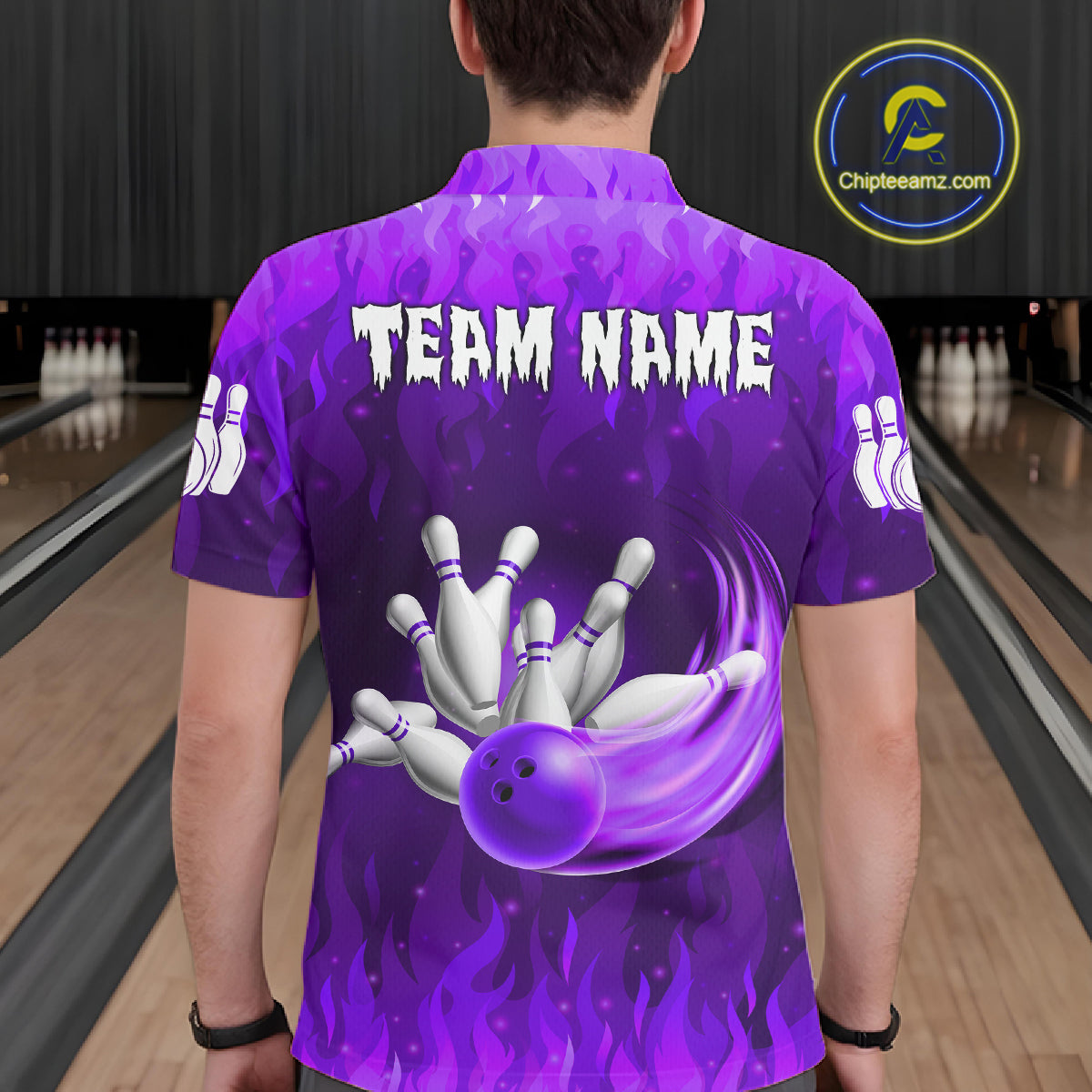 Personalized Flame Purple Bowling Shirt For Men Custom Fire Bowling Team Jersey Polo & 1/4 Zip TDM6091