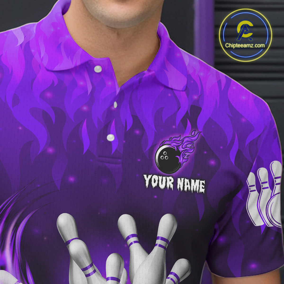 Personalized Flame Purple Bowling Shirt For Men Custom Fire Bowling Team Jersey Polo & 1/4 Zip TDM6091