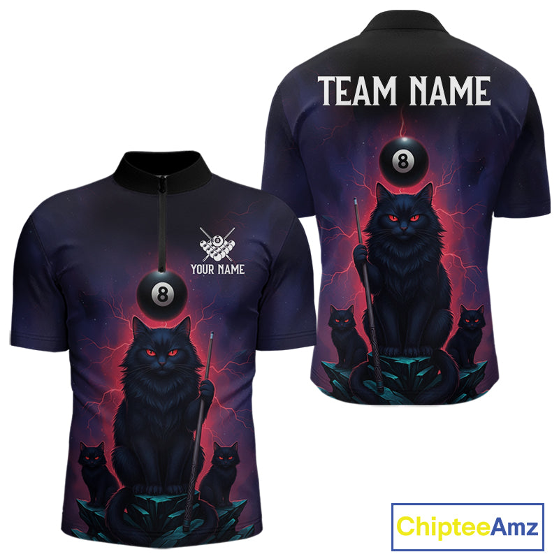 Personalized Billiard Cats Lightning 8 Ball Pool Shirt For Men, Billiard Team Jersey Polo & 1/4 Zip TDM6344