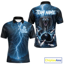 Load image into Gallery viewer, Custom Blue Lightning Cobra Snake Bowling Shirt For Men, Bowling Team Jersey Polo &amp; 1/4 Zip TDM6350