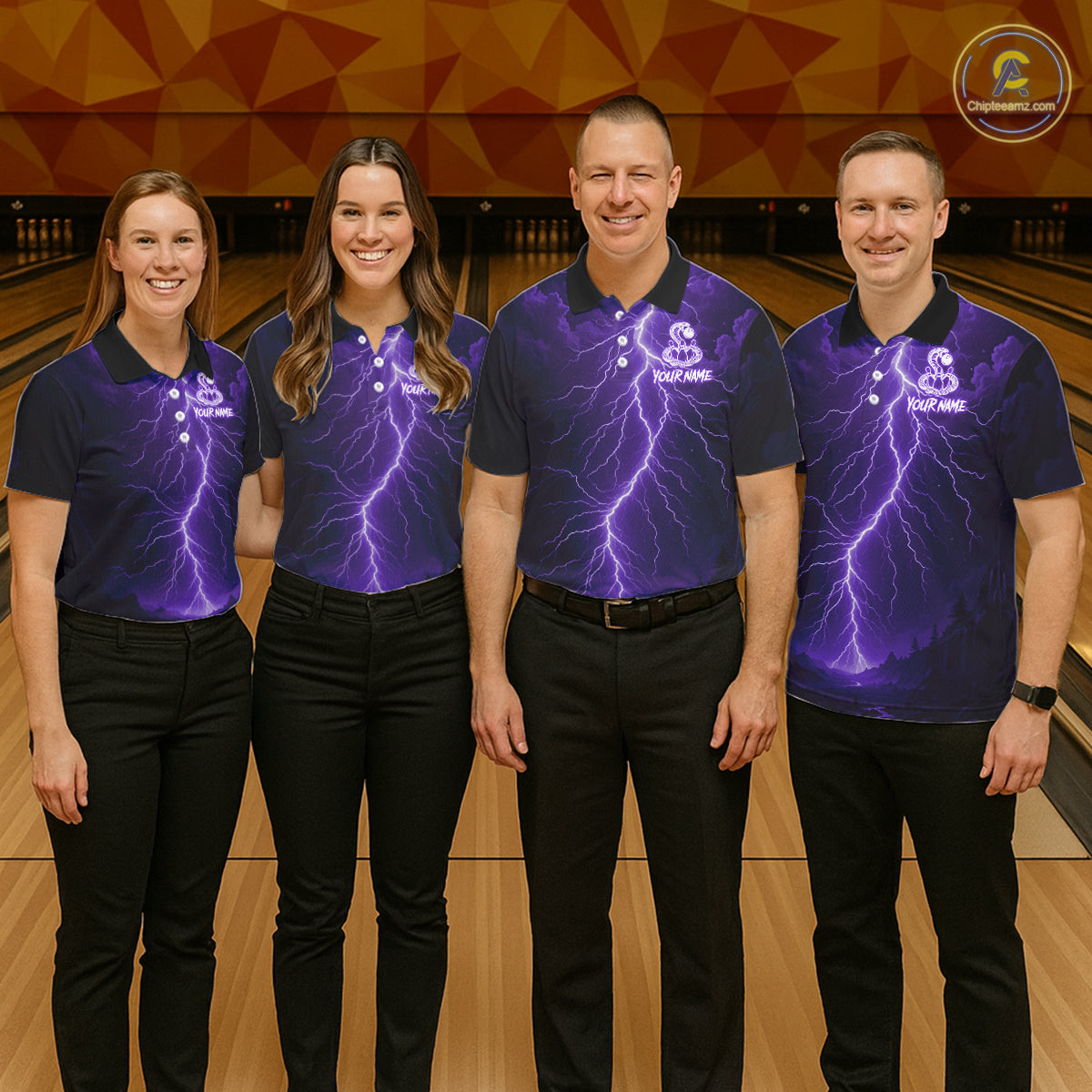 Custom Purple Lightning Cobra Snake Bowling Shirt For Men, Bowling Team Jersey Polo & 1/4 Zip TDM6351