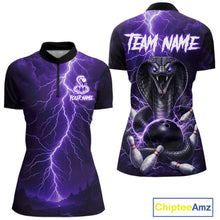 Load image into Gallery viewer, Custom Purple Lightning Cobra Snake Bowling Shirt For Women, Bowling Team Jersey Polo &amp; 1/4 Zip TDM6351