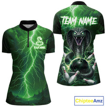 Load image into Gallery viewer, Custom Green Lightning Cobra Snake Bowling Shirt For Women, Bowling Team Jersey Polo &amp; 1/4 Zip TDM6352