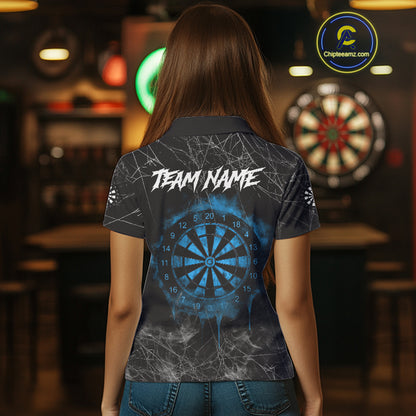 Black And Blue Grim Reaper Smoke Funny Dart Shirts For Women Custom Dart Jerseys, Darts Clothing TDM4005